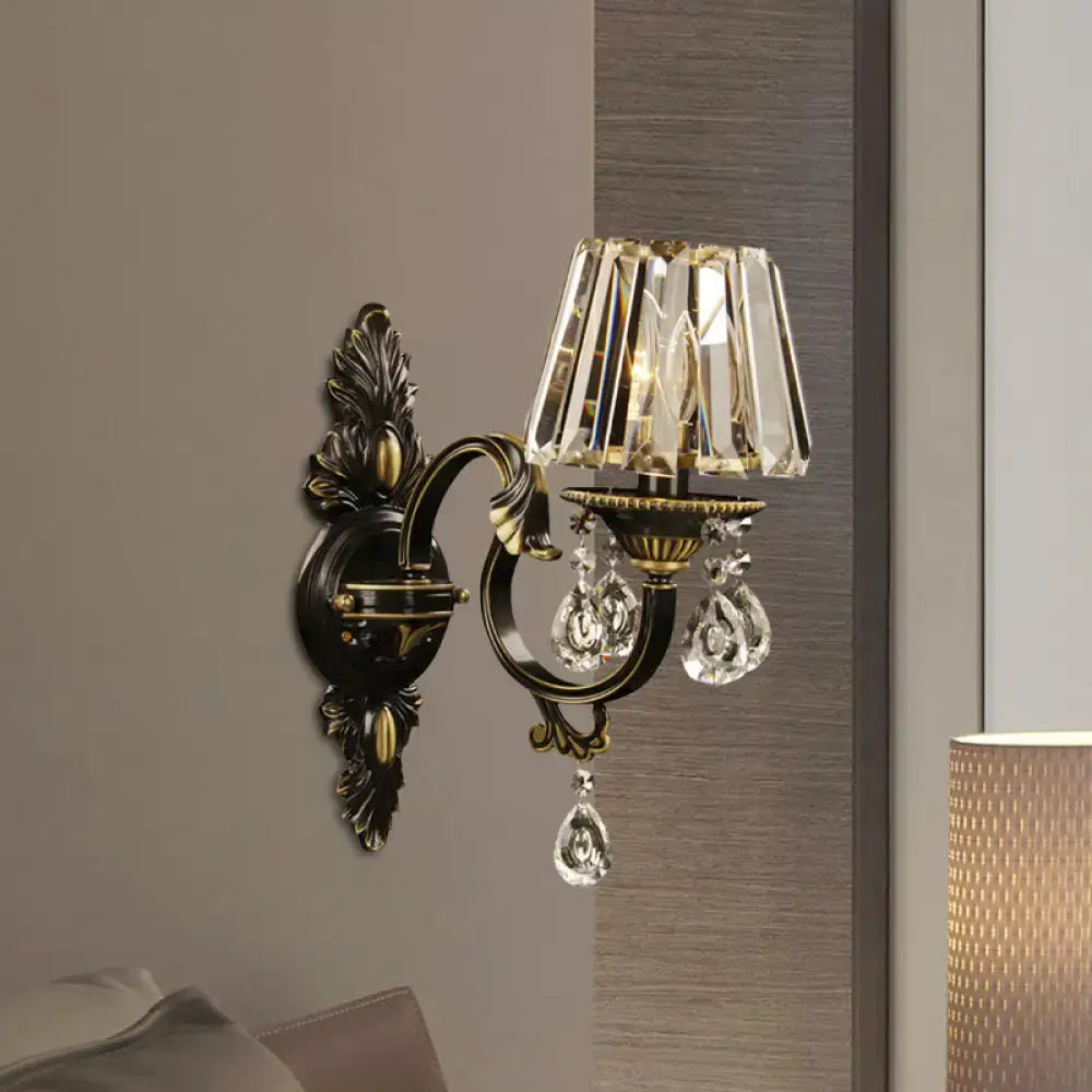 Bronze crystal living room wall light sconce with crystal shade and prisms by Decorbites on Tampa Home & Garden Store