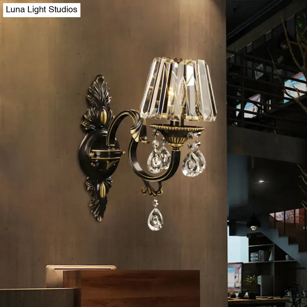 Bronze crystal wall light sconce with black metal and crystal drops Decorbites on Tampa Home & Garden Store