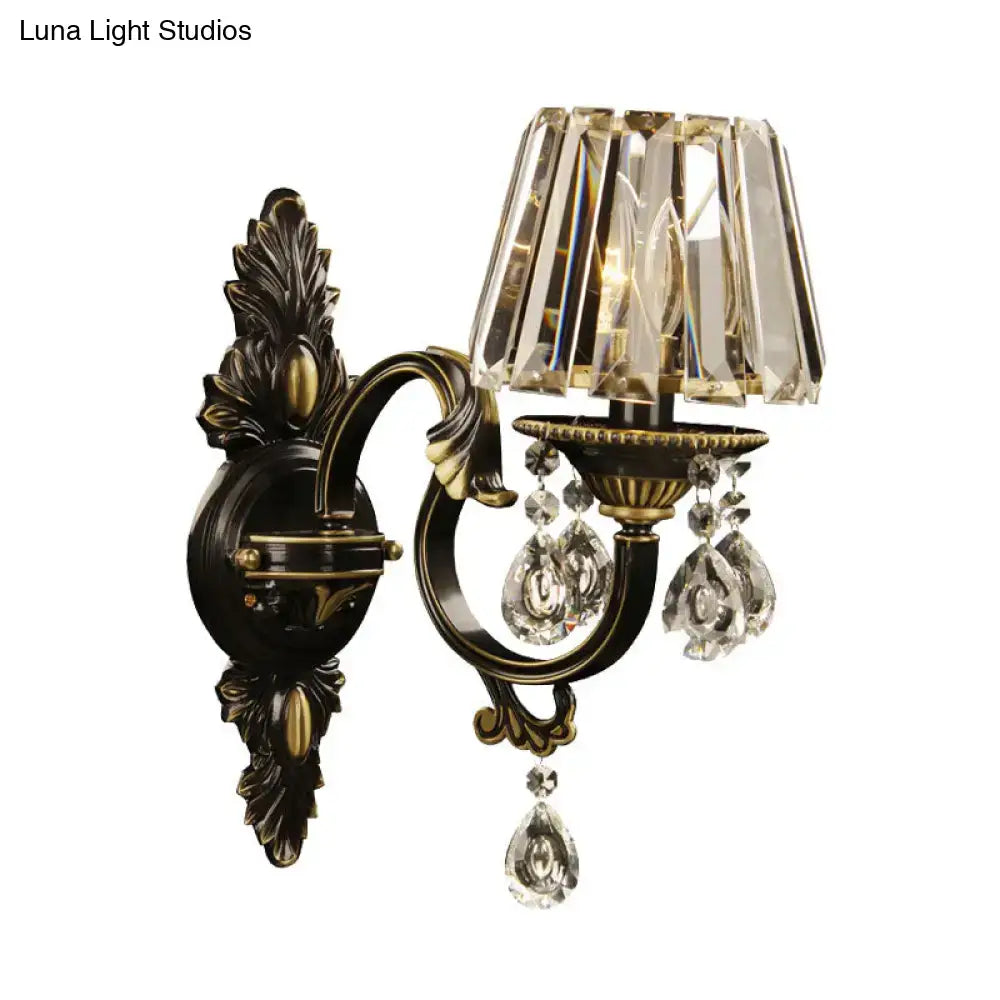 Bronze Crystal Wall Light sconce with hanging prisms and crystal shade Decorbites on Tampa Home & Garden Store