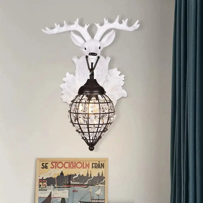 Antique Bronze Deer Head Wall Lamp with Birds
