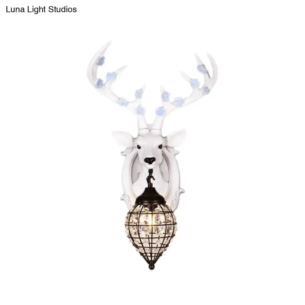 Antique Bronze Deer Head Wall Lamp with Birds