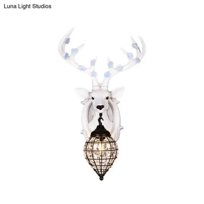 Antique Bronze Deer Head Wall Lamp with Birds