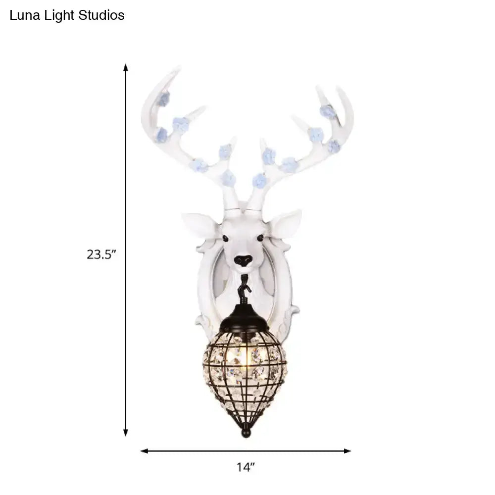 Antique Bronze Deer Head Wall Lamp with Birds