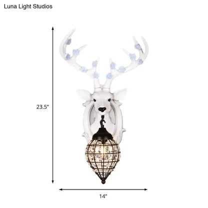 Antique Bronze Deer Head Wall Lamp with Birds