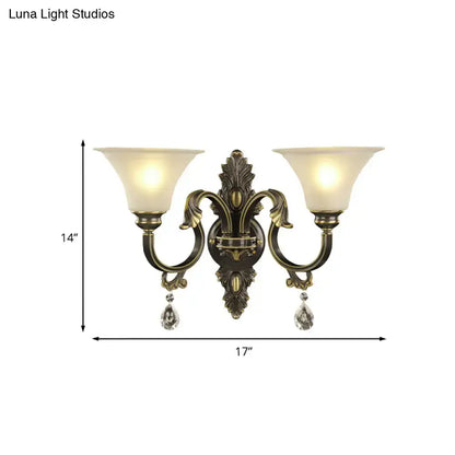 Bronze Crystal Warm Glow Wall Sconce, Decorbites, double-arm with frosted glass shades on Tampa Home & Garden Store