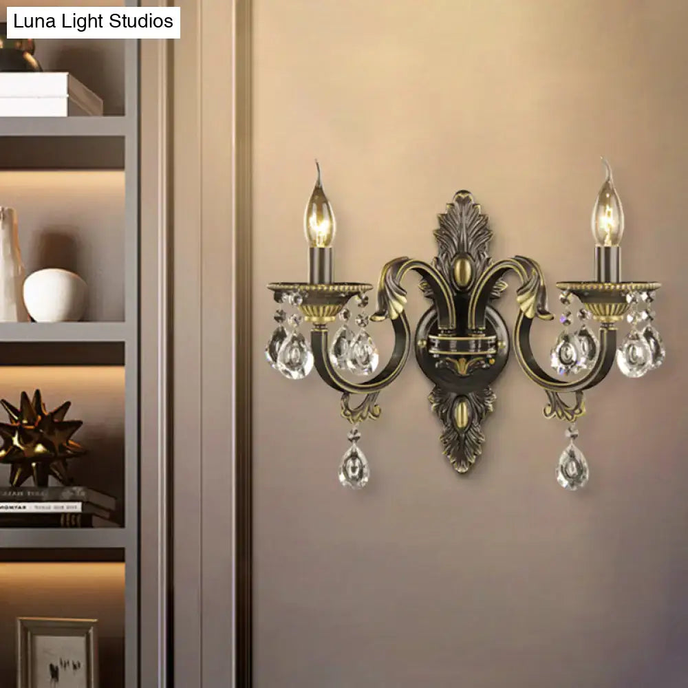 Bronze Crystal Nordic Wall Sconce, two-light with hanging crystal drops, Decorbites on Tampa Home & Garden Store