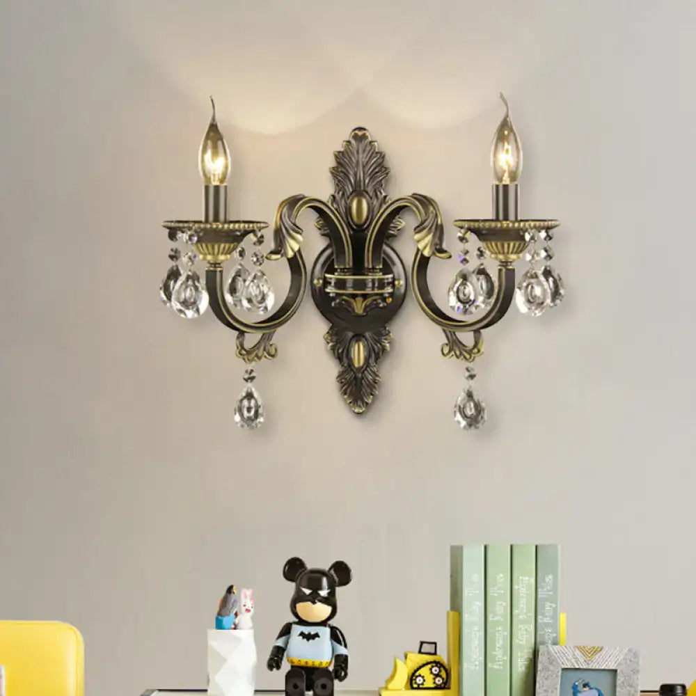 Decorbites Bronze Crystal Nordic Wall Sconce with two candle lights and crystal drops on Tampa Home & Garden Store