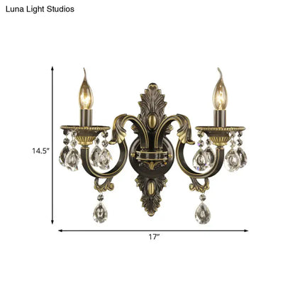 Bronze crystal Nordic wall sconce by Decorbites, two-arm ornate with hanging prisms on Tampa Home & Garden Store