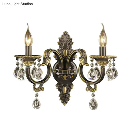 Bronze Crystal Nordic Wall Sconce by Decorbites, two-arm fixture with crystal prisms on Tampa Home & Garden Store