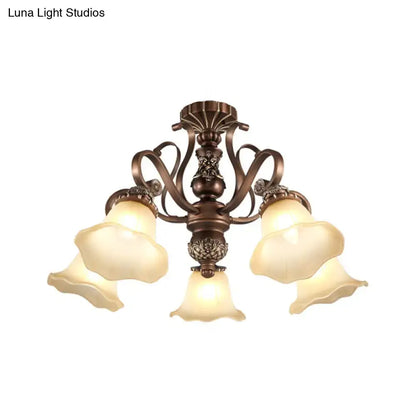 Decorbites bronze opal glass ceiling light with flower shades, ornate bronze hardware on Tampa Home & Garden Store