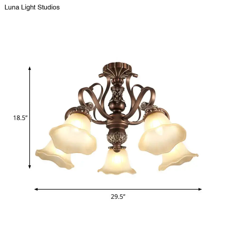 Bronze opal glass ceiling light flush mount with bronze arms and bell shades by Decorbites on Tampa Home & Garden Store