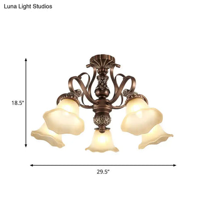 Bronze opal glass ceiling light flush mount with bronze arms and bell shades by Decorbites on Tampa Home & Garden Store