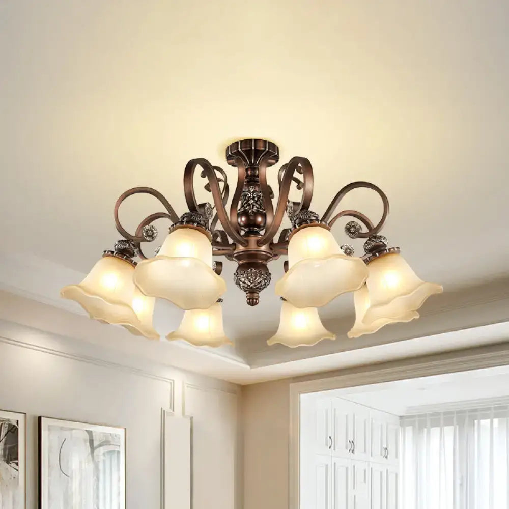 Bronze Opal Glass Ceiling Light six-light flush mount with ornate bronze arms Decorbites on Tampa Home & Garden Store