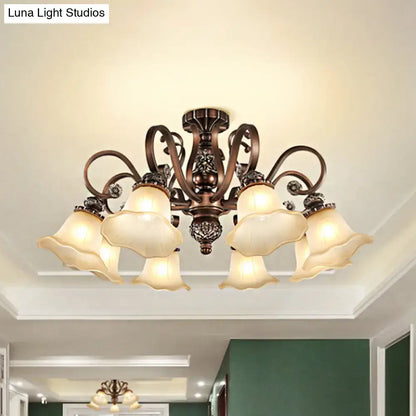 Bronze Opal Glass Ceiling Light by Decorbites, ornate bronze flush-mount with six tulip shades on Tampa Home & Garden Store
