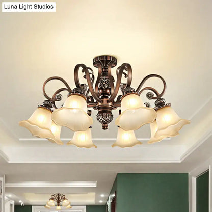 6-light bronze opal glass flush mount ceiling light with flower-shaped shades Decorbites on Tampa Home & Garden Store