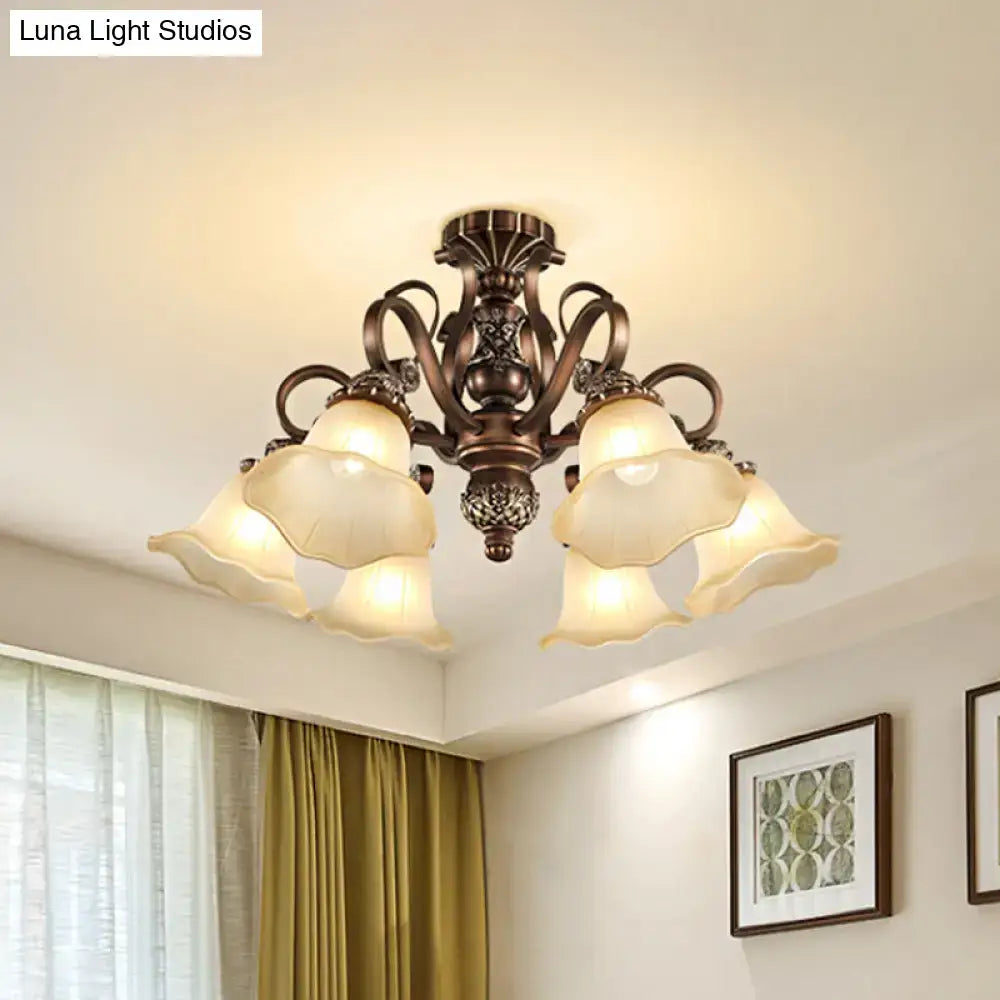 Bronze opal glass ceiling light, five-light ornate flush mount with bronze finish on Tampa Home & Garden Store