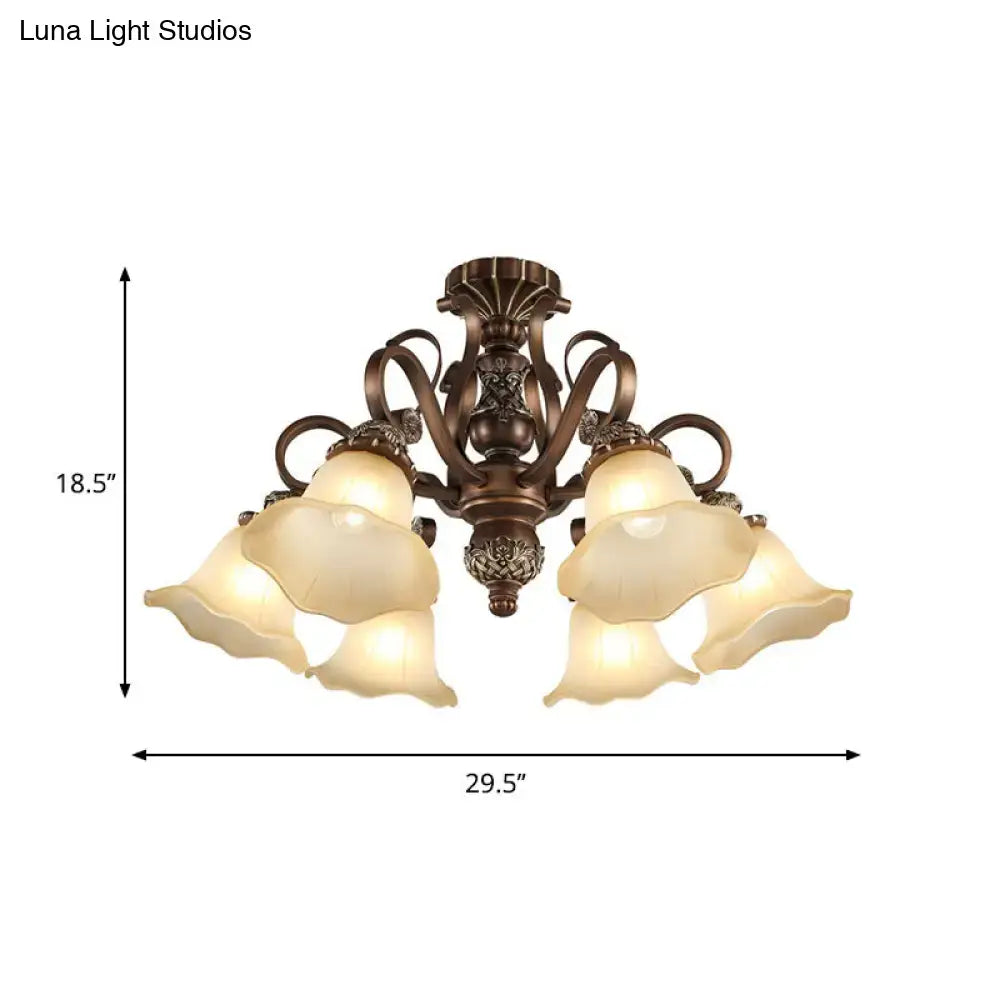 Bronze opal glass ceiling light with ornate metalwork and frosted glass shades, flush mount on Tampa Home & Garden Store