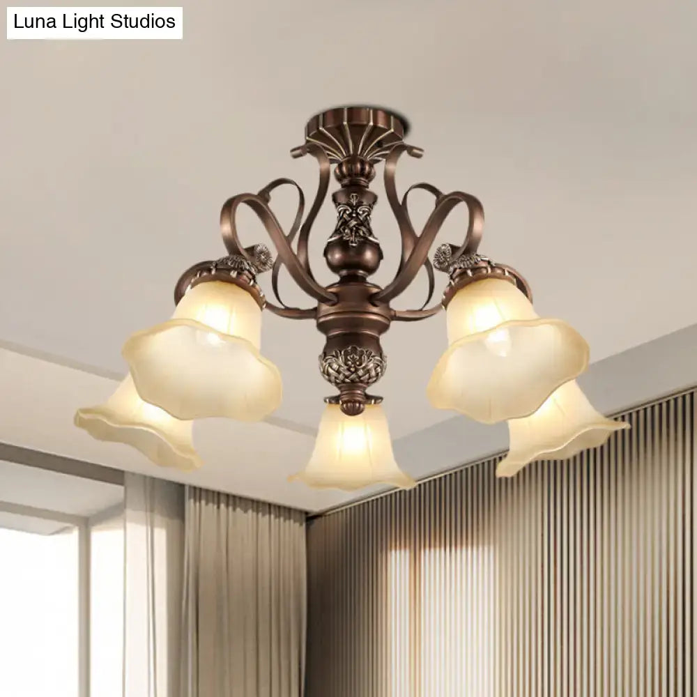Bronze Opal Glass Ceiling Light with five flower shades, Decorbites flush mount on Tampa Home & Garden Store