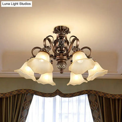 Decorbites Bronze Opal Glass Ceiling Light, ornate bronze flush mount with five flower shades on Tampa Home & Garden Store