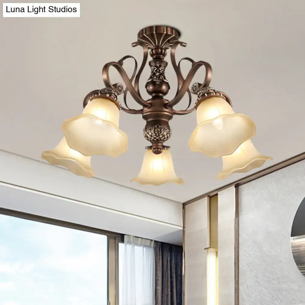 Bronze opal glass ceiling light by Decorbites, five flower-shaped shades flush mount on Tampa Home & Garden Store