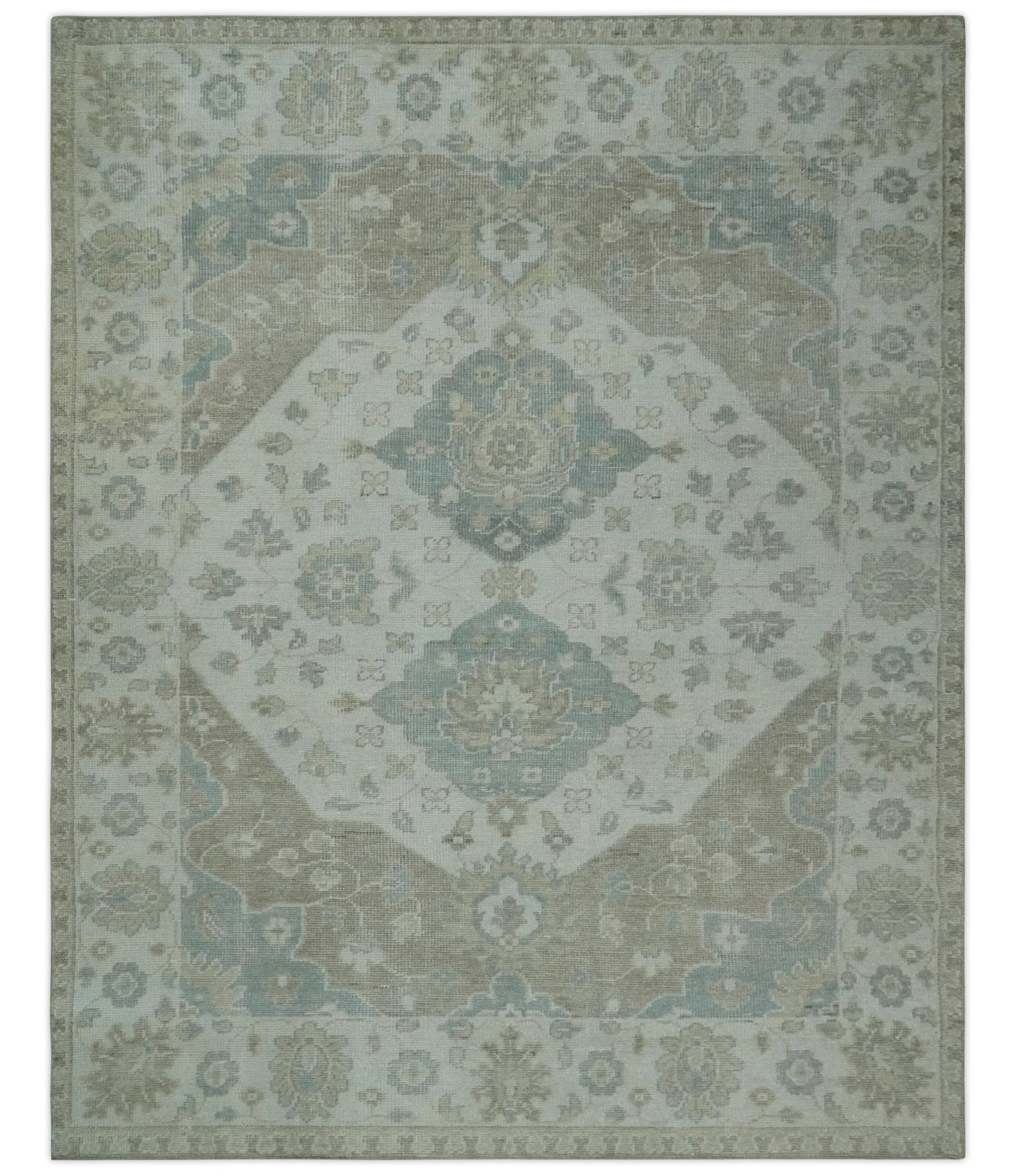 Alfombra de lana de 8 x 10 pulgadas con medallón de diseño antiguo en tonos marfil terroso y camello