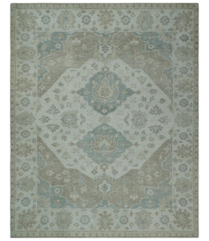 Alfombra de lana de 8 x 10 pulgadas con medallón de diseño antiguo en tonos marfil terroso y camello