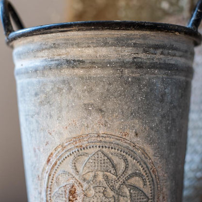 Antique floral carving iron flower pot in distressed gray with embossed pattern RusticReach on Tampa Home & Garden Store