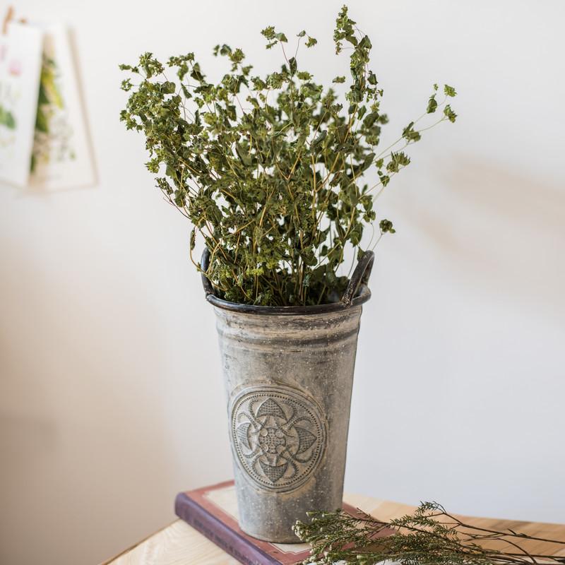 Antique Floral Carving Iron Flower Pot in weathered galvanized metal with embossed medallion design RusticReach on Tampa Home & Garden Store