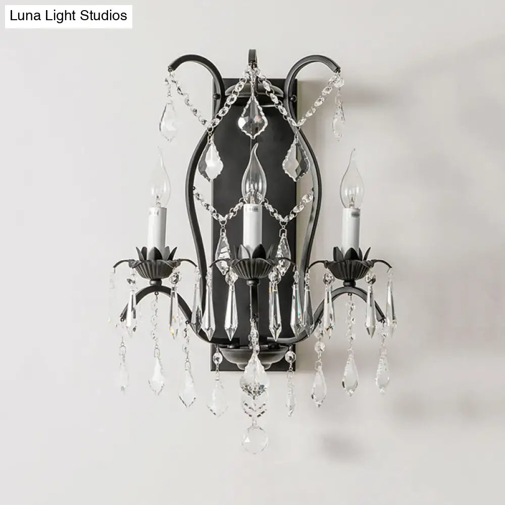 Gold Crystal Candelabra Light wall sconce with black metal frame and crystal drops on Tampa Home & Garden Store