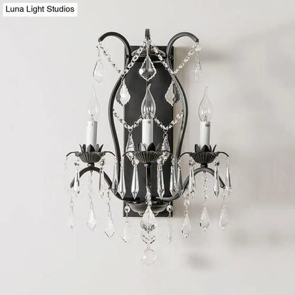 Gold Crystal Candelabra Light wall sconce with black metal frame and crystal drops on Tampa Home & Garden Store