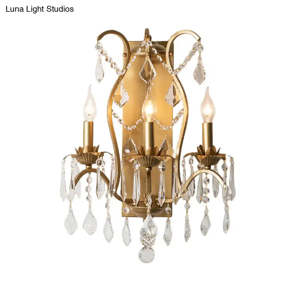 Gold crystal candelabra light with three candle bulbs and crystal prisms Decorbites on Tampa Home & Garden Store