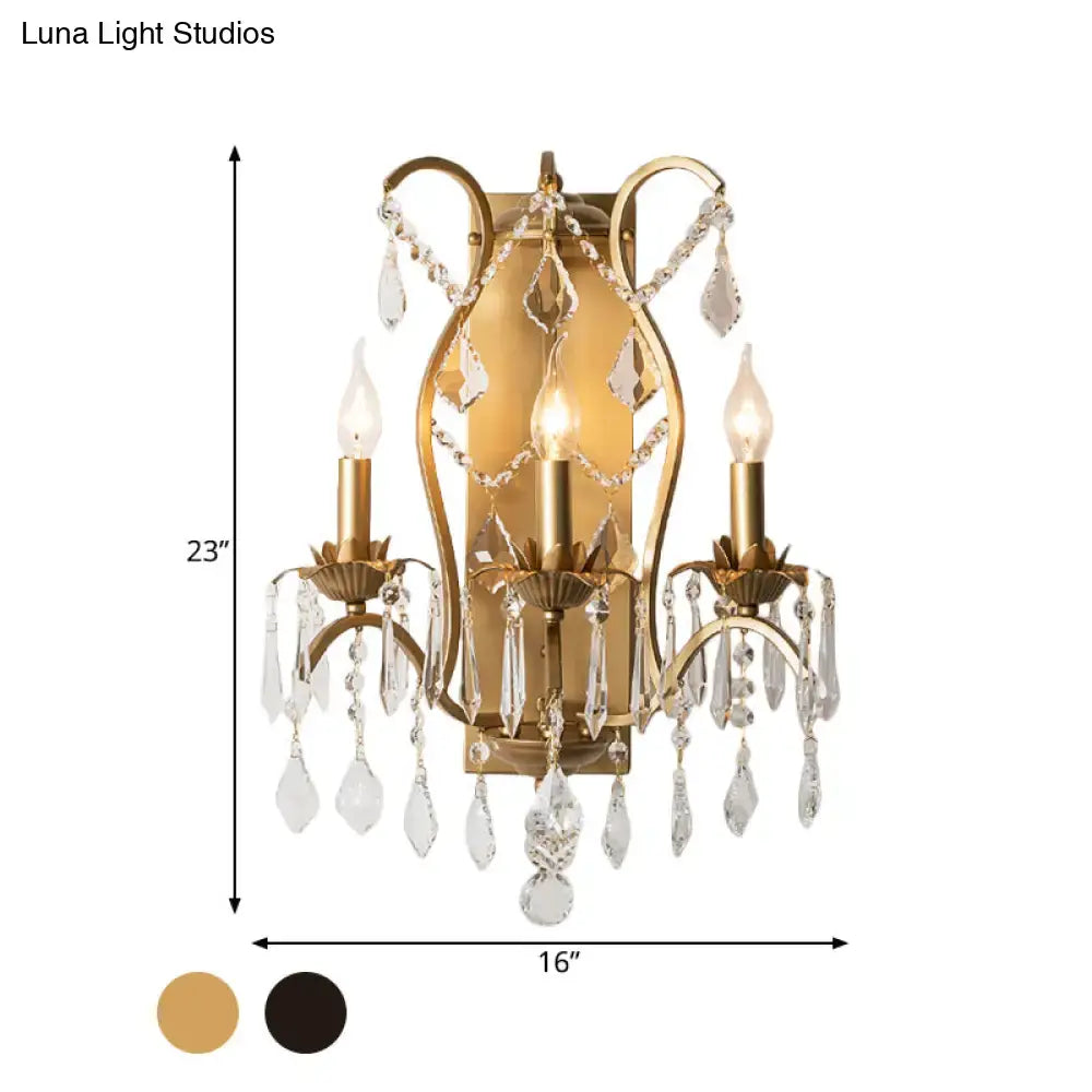 Gold Crystal Candelabra Light by Decorbites with 3 candle bulbs and crystal drops on Tampa Home & Garden Store