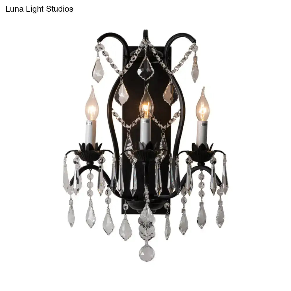 Gold Crystal Candelabra Light wall sconce with black metal frame and dangling crystal prisms on Tampa Home & Garden Store