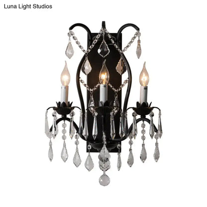 Gold Crystal Candelabra Light wall sconce with black metal frame and dangling crystal prisms on Tampa Home & Garden Store
