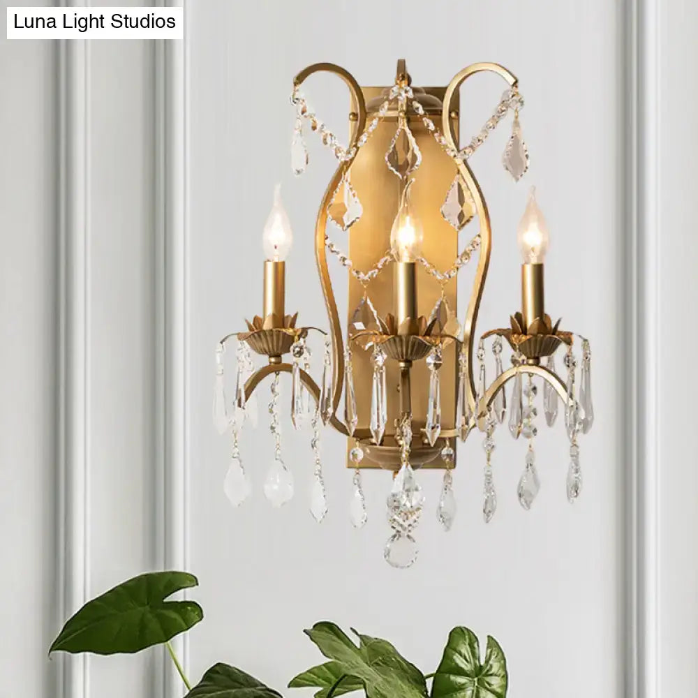 Gold crystal candelabra light with brass frame and hanging prisms, Decorbites on Tampa Home & Garden Store
