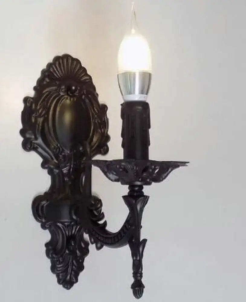 Gold Retro Wall Sconce by Decorbites; black ornate metal wall sconce with candle bulb on Tampa Home & Garden Store