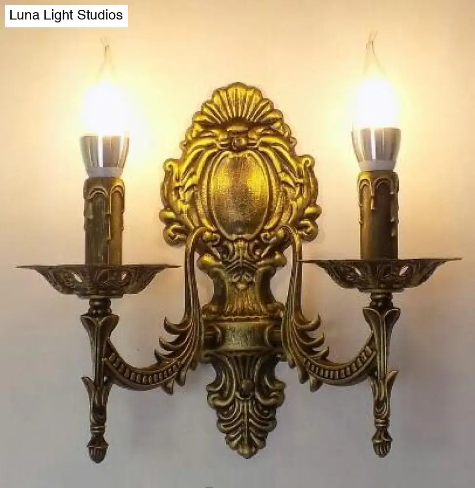 Gold Retro Wall Sconce ornate brass finish twin candle-arm lights Decorbites on Tampa Home & Garden Store