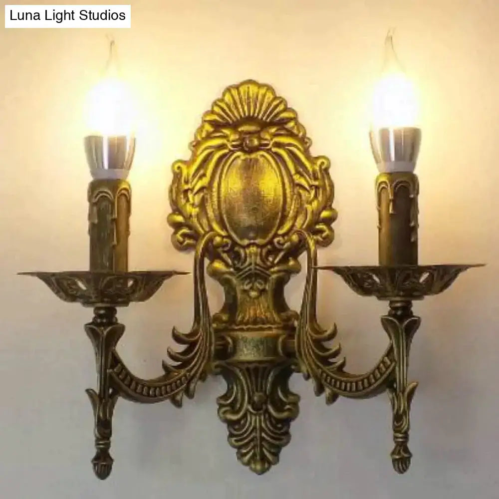 Gold Retro Wall Sconce with ornate central backplate and dual candle lamps on Tampa Home & Garden Store