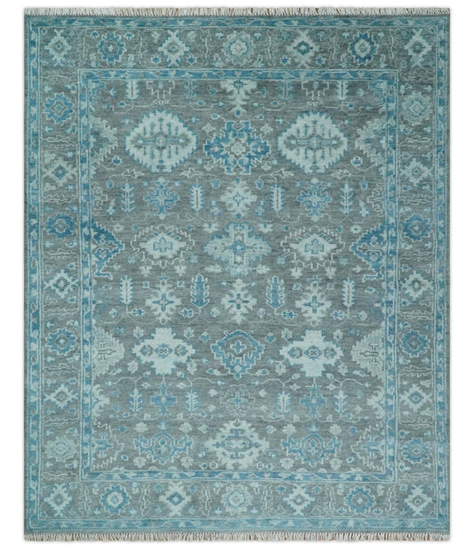 Antique Gray and Blue Hand Knotted 8x10 Oushak Turkish Wool Area Rug - Tampa Home & Garden Store