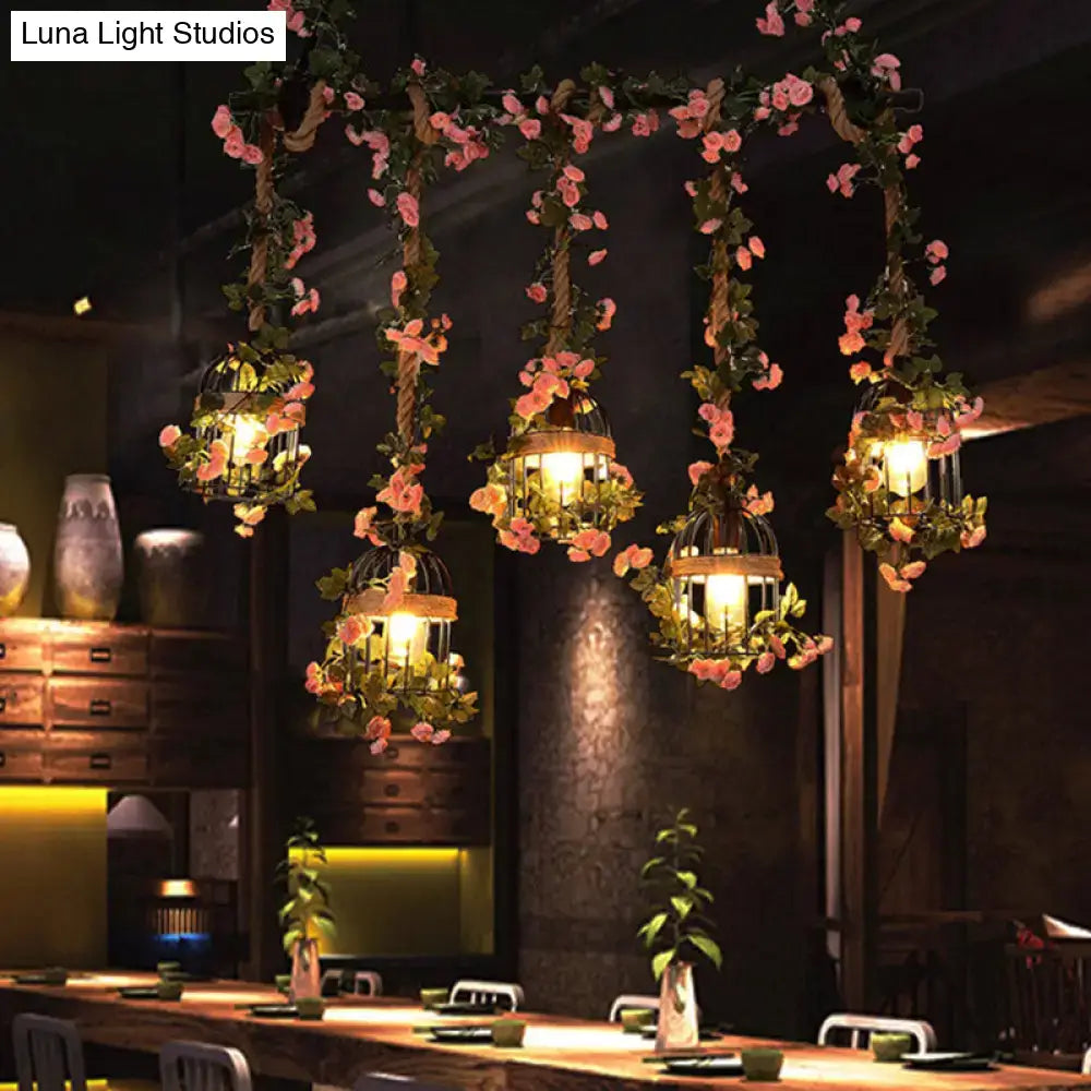 Pink Blossom Ceiling Light with hanging floral cage lanterns and warm glow on Tampa Home & Garden Store