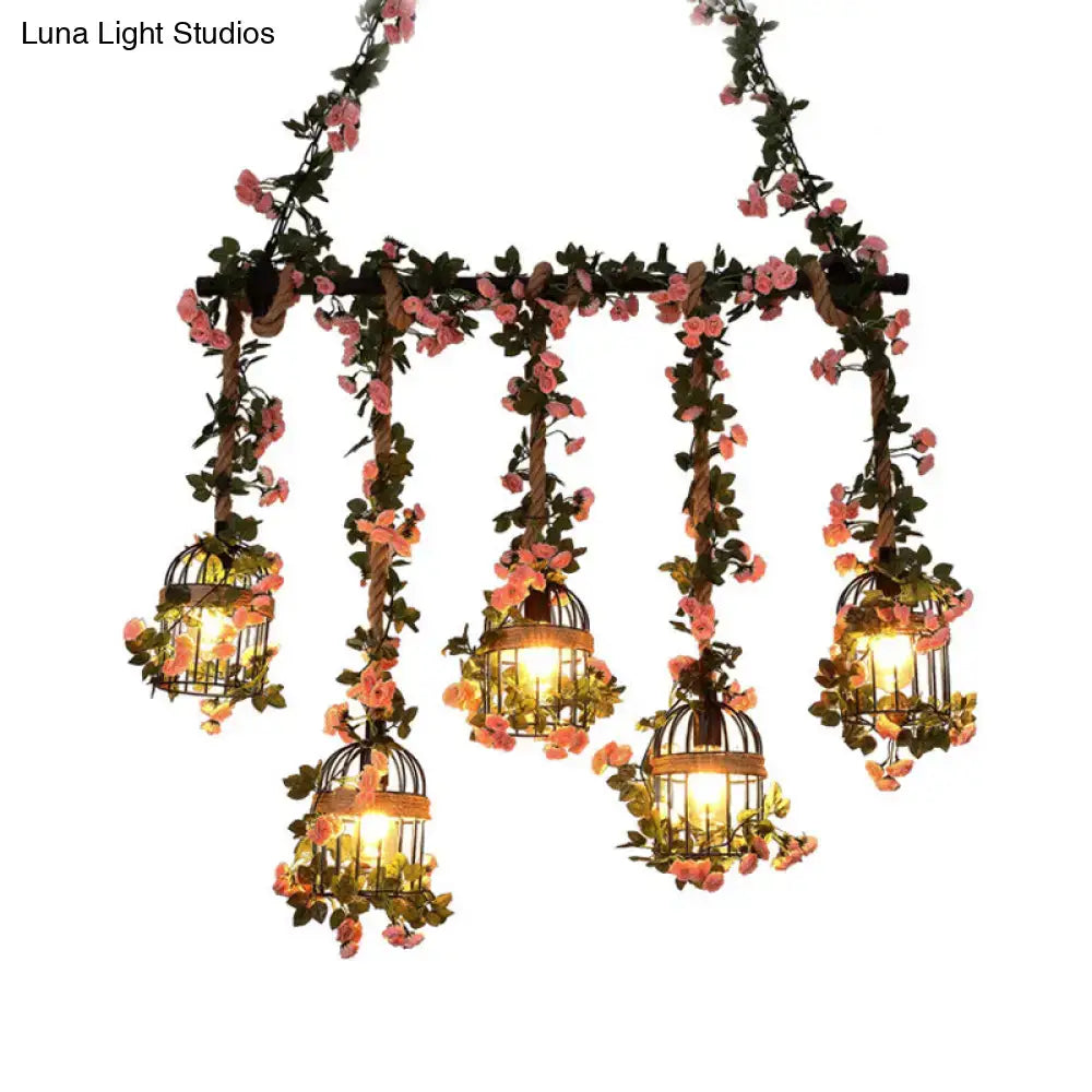 Pink Blossom Ceiling Light flush mount with five vine-wrapped lanterns on Tampa Home & Garden Store