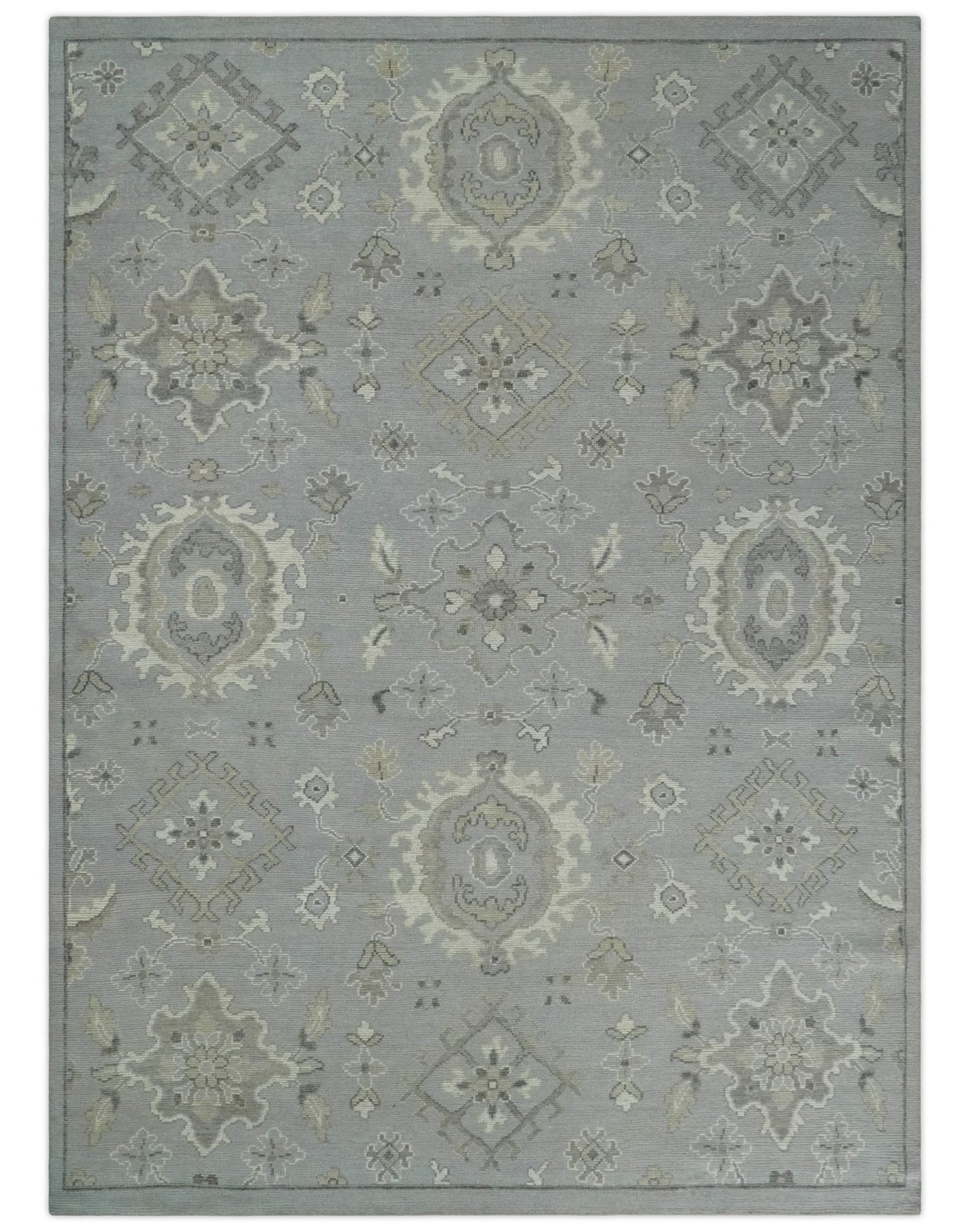 Alfombra antigua de plata opaca de 8 x 11 pulgadas, anudada a mano, de pelo corto, tradicional persa antigua, en tonos plata turca, beige y marrón.