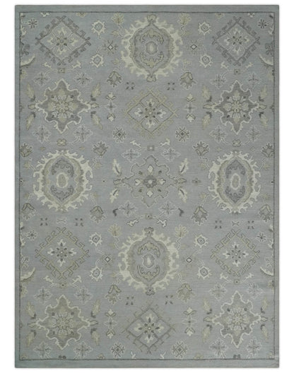 Alfombra antigua de plata opaca de 8 x 11 pulgadas, anudada a mano, de pelo corto, tradicional persa antigua, en tonos plata turca, beige y marrón.