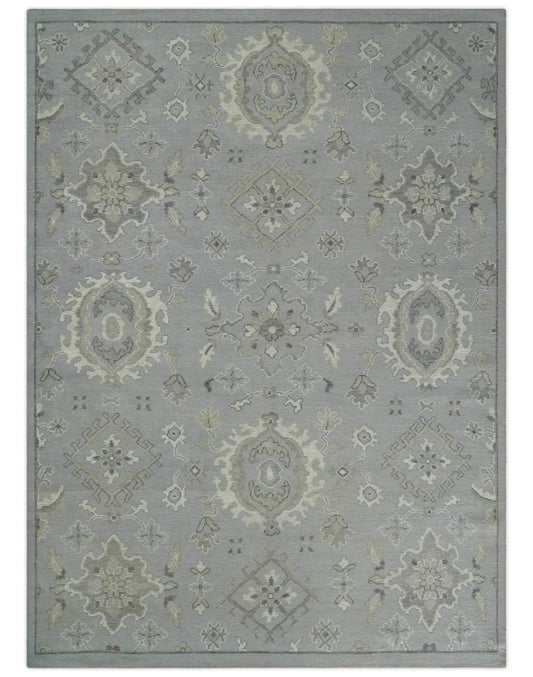 Antique Muted Silver Rug 8x11 Hand Knotted Turkish Silver, Beige and Brown Traditional Antique Persian Low Pile Area Rug - Tampa Home & Garden Store