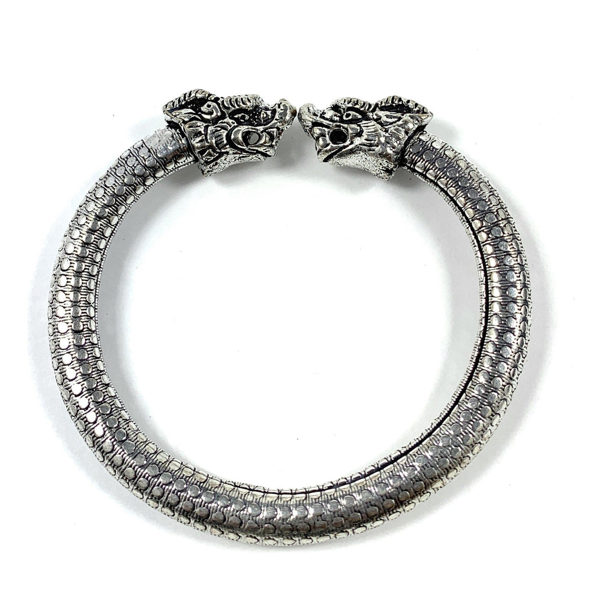 Vibhsa antique Norse bracelet with lion head clasps and dotted textured band on Tampa Home & Garden Store