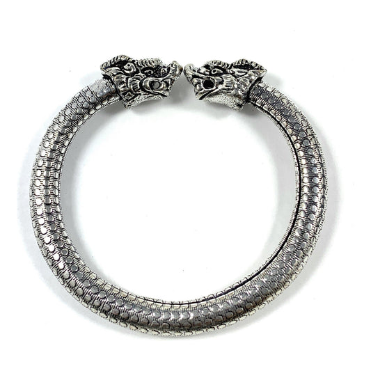 Vibhsa antique Norse bracelet with lion head clasps and dotted textured band on Tampa Home & Garden Store
