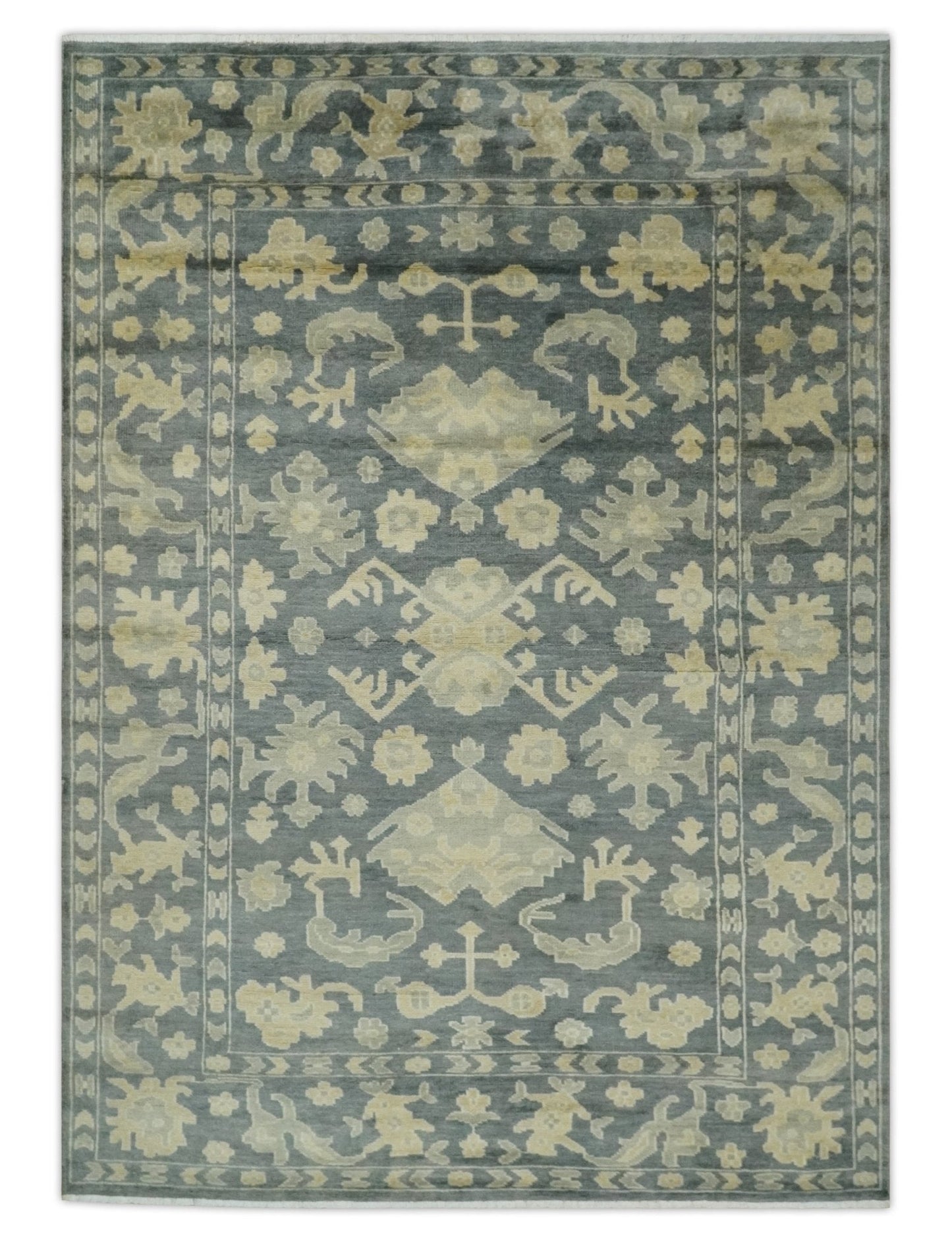Alfombra tradicional de lana beige y carbón, anudada a mano, estilo antiguo, de 15 x 23 cm | N35669