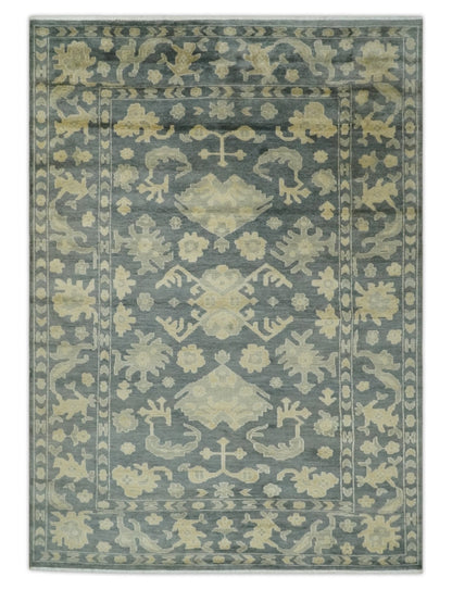 Alfombra tradicional de lana beige y carbón, anudada a mano, estilo antiguo, de 15 x 23 cm | N35669