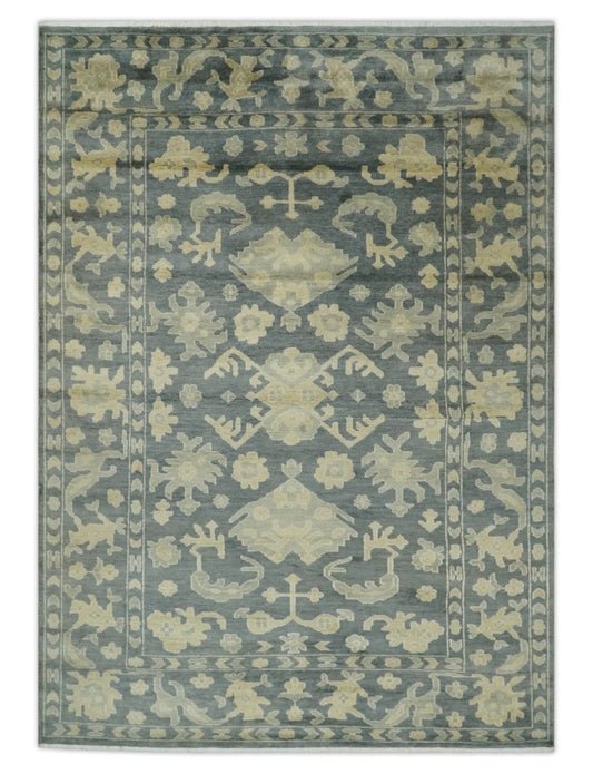 Antique Style 6x9 Hand Knotted Beige and Charcoal Traditional Wool Rug | N35669 - Tampa Home & Garden Store