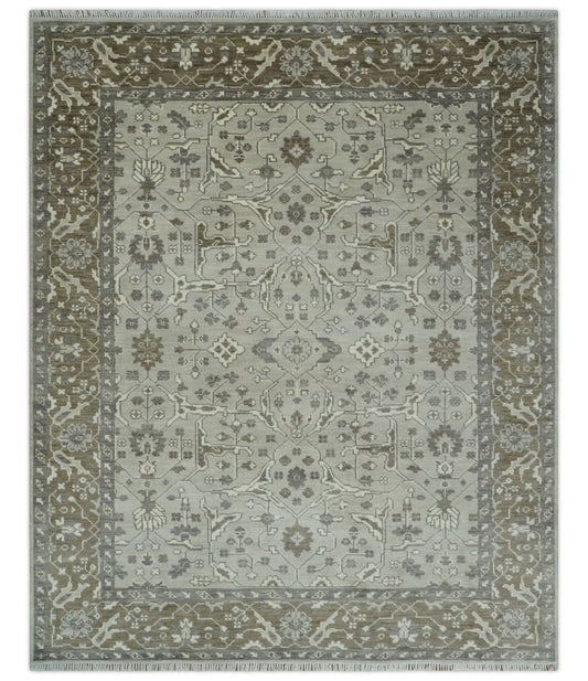 Antique Style Traditional Silver and Olive Oriental Oushak 8x10 wool Area Rug - Tampa Home & Garden Store